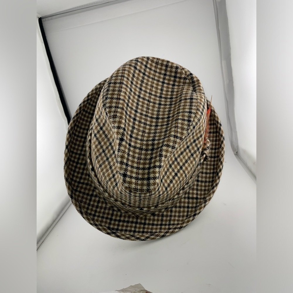 Pendleton Men's Size 7 1/4 Fedora Hat Cap houndstooth Pure Virgin Wool Feather   - Picture 4 of 8